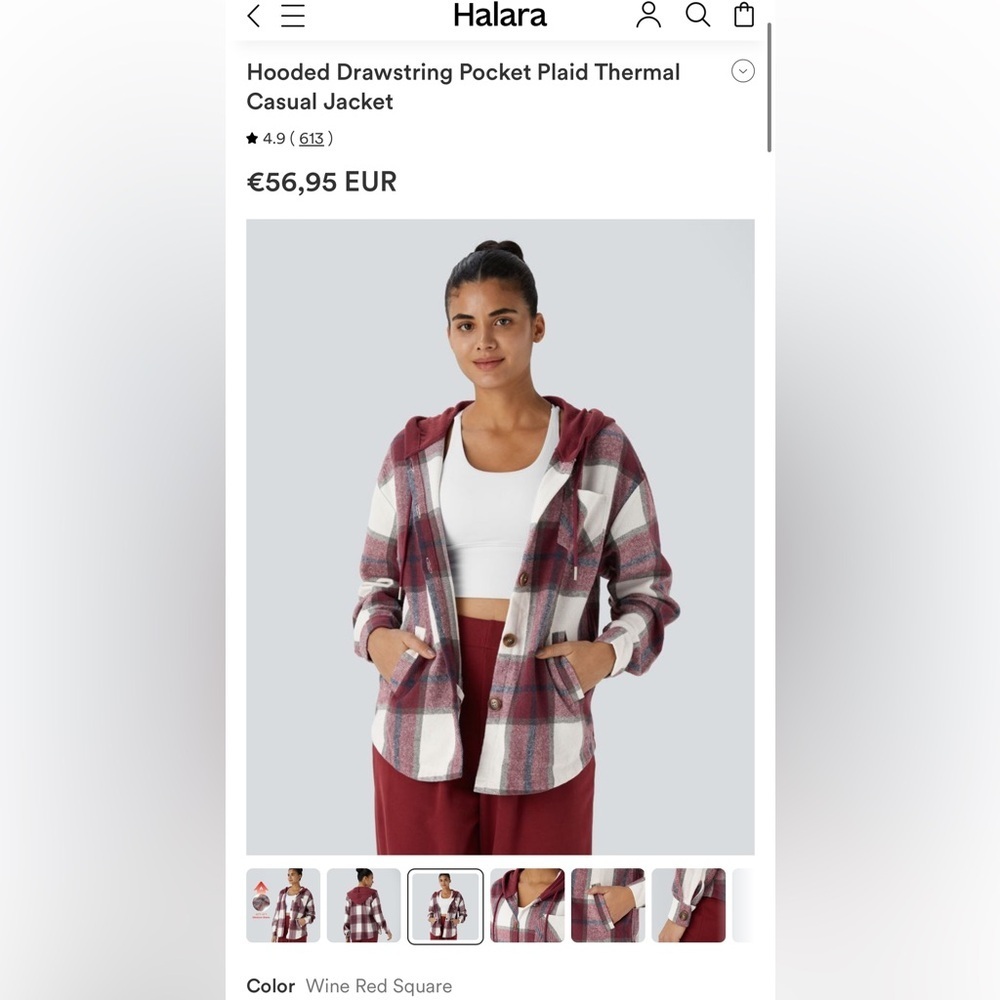 Halara Jacket Small NWT- Hooded Drawstring Pocket Plaid Thermal Casual MSRP $57